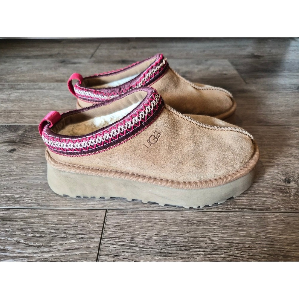 UGG Tazz Chestnut Suede Platform Slippers Mules Clogs Womens 7 1122553